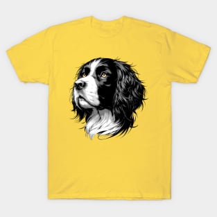 Stunning and Cool English Springer Spaniel Monochrome and Gold Portrait for Father's Day T-Shirt